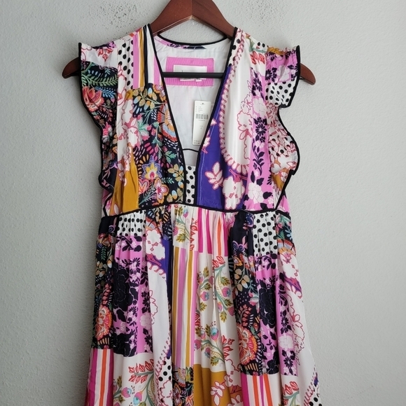 By Anthropologie Ruffled Patchwork Midi Dress size 0 NWT - Picture 4 of 10